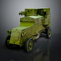 Vintage Military Green Armored Vehicle With Protective Body Headlights And Wheels