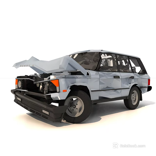 Low Poly SUV Car With Open Hood And Detailed Exterior Design 3d model 