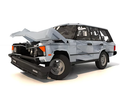 Low Poly SUV Car With Open Hood And Detailed Exterior Design 3d model