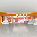 Colorful Modern Specialty Store Open Space With Hanging Transparent Installations Orange Grid And White Platforms