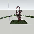 Red Spiral Structure Observation Deck on Top With Blue Sky and Green Landscape