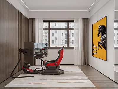 Modern Entertainment Room With Racing Simulator And Artwork 3d model