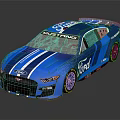 Blue Ford Mustang Race Car With Aerodynamic Design And Racing Stripes