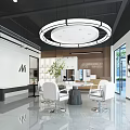 Stylish Modern Beauty Salon Interior With Wooden Reception Desk And Green Plant