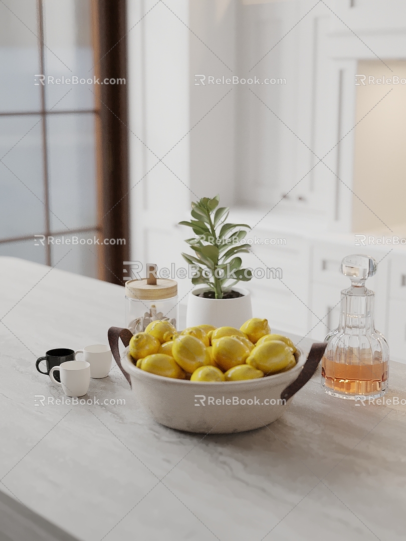 Modern Kitchen Ornaments Fruit Plate Lemon Potted Cup 3d model