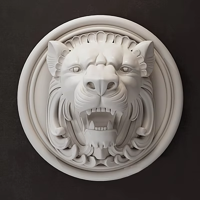 Decorative White Lion Head Carved Animal Wall Decor With Intricate Design 3d model