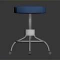 Blue Padded Swivel Bar Stool With Silver Metal Frame And Casters