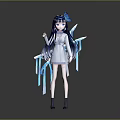 Game And Movie Character With Blue Long Hair Butterfly Hairpiece Light Blue White Outfit And Flowing Blue Ribbons