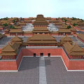Traditional Chinese Ancient Architecture With Red Walls Golden Roofs And Symmetrical Courtyard Layout