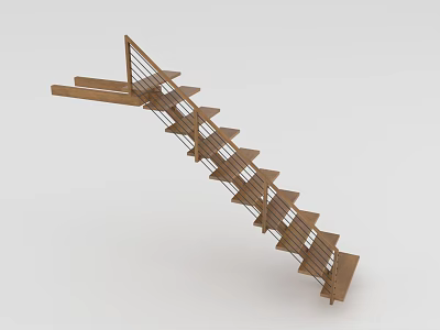 Wooden Staircase With Metal Railings Modern Sleek Contemporary Design For Interior Spaces 3d model