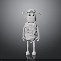 White Cartoon Sheep Figure With Big Eyes And Wool Texture Standing On Dark Background