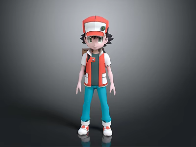 Pokemon Anime Game Character With Red Cap Red Vest Blue Pants And Red White Shoes 3d model