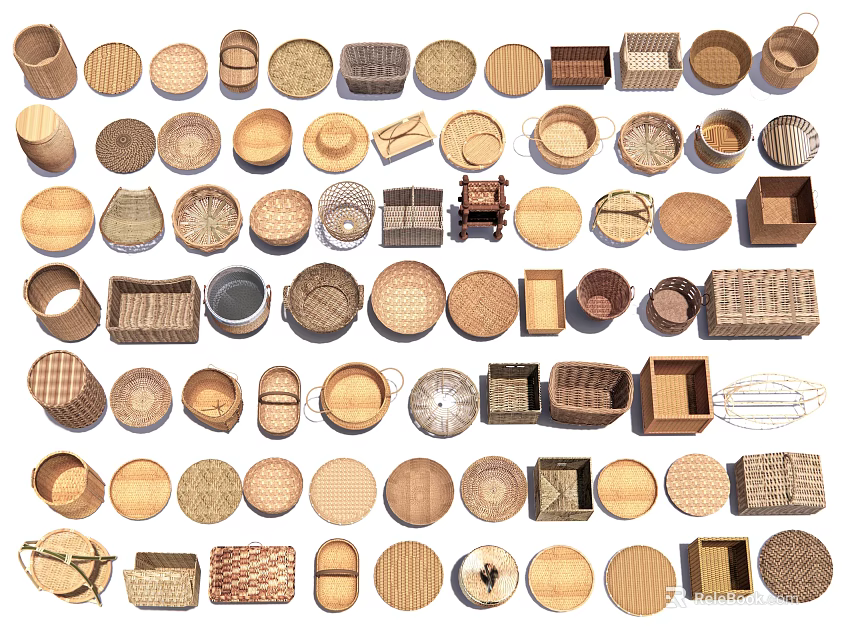 Assorted Style Household Items With Woven Baskets Containers And Different Materials 3d model 