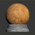 Natural Wooden Sphere With Gray Stone Base Decorative Piece Showcasing Fine Craftsmanship And Texture