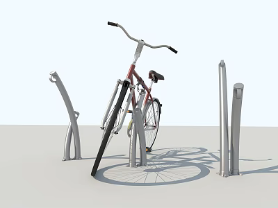Modern Bicycle Parked On Metal Bike Rack With Secure Stand Design 3d model