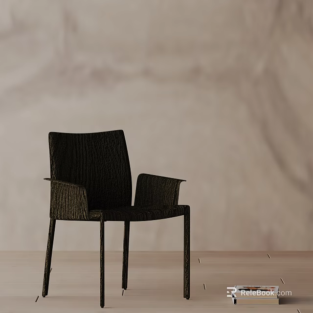 Stylish Modern Dining Chair With Woven Texture Armrest And Black Frame Design 3d model 