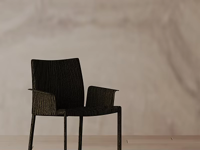 Stylish Modern Dining Chair With Woven Texture Armrest And Black Frame Design 3d model