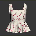 Sleeveless White Dress With Pink Floral Pattern And Ruffled Hem