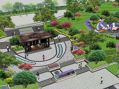 Garden Landscape Design With Pavilion Pathways Colorful Flowers Lush Greenery And Water Features 3d model