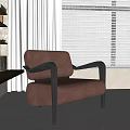 Brown Single Sofa With Black Arms In Modern Interior With White Curtains 3d model