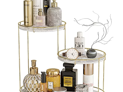 Elegant Medical Devices Storage Rack With Marble Shelves And Glass Containers 3d model