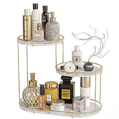 Elegant Medical Devices Storage Rack With Marble Shelves And Glass Containers 3d model