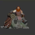 Red Haired Bearded Man Sitting On Rock Holding Barrel And Mug Wearing Armor