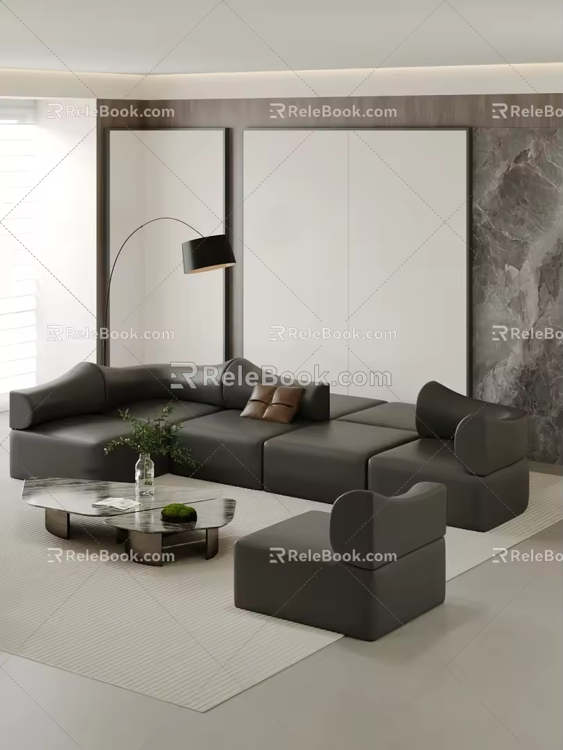 Modern Multiplayer Sofa Leather Sofa Living Room Sofa Office Sofa Modular Combination Sofa Tofu Block Sofa 3d model