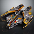 Sci Fi Spaceship Model With Gray And Yellow Mechanical Winged Structure Details 3d model