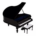 Elegant Black Grand Piano Musical Instrument With Wooden Piano Stool