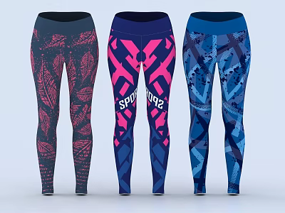 Stylish Colorful Leggings With Unique Geometric Feather And Abstract Patterns 3d model