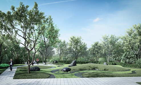 Modern Park Micro-topography Dry Landscape Green Island Grass Slope Mountain Bag Garden Landscape Garden Road Terrain 3d model