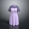 Elegant Purple High Neck Dress With Short Mesh Sleeves And Flowy Skirt