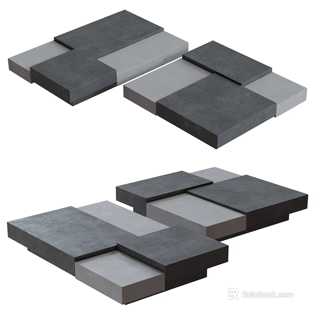 Modern Geometric Coffee Table Design With Spliced Gray Blocks For Living Room 3d model 