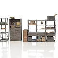 Various Storage Furniture Units With Metal Shelves Drawer Cabinets And Wooden Boxes