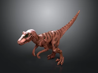 Realistic Brown Striped Dinosaur 3D Character Model with Standing Pose in Dark Background 3d model