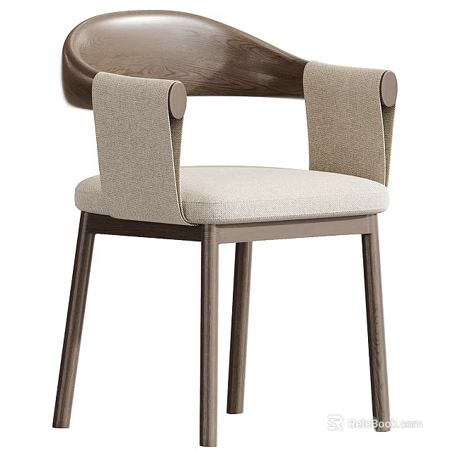 Modern Wood And Fabric Dining Chair With Upholstered Seat And Armrests 3d model 