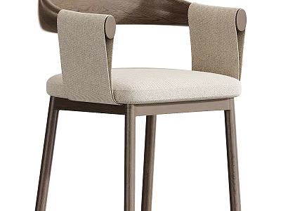 Modern Wood And Fabric Dining Chair With Upholstered Seat And Armrests 3d model