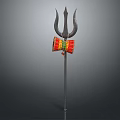 Traditional Musical Instruments And Art Supplies Featuring Painted Trident Pole With Red Green Drum Decor