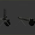 Two Silver Machine Guns With Tripods Standing On Dark Background 3d model