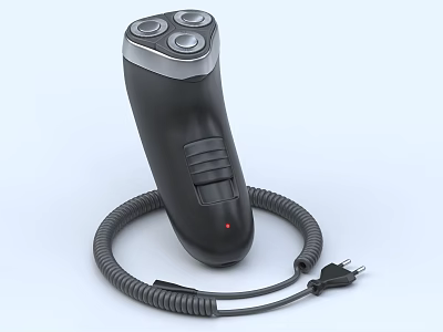 Ergonomic Electric Shaver With Three Head Black Design Corded Charging And Red Indicator Light 3d model