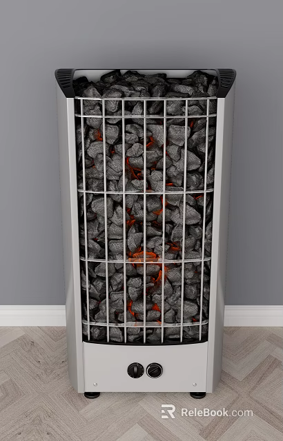Electric Heater with Black Stones Red Flame Effect and Silver Metal Grid Frame 3d model 