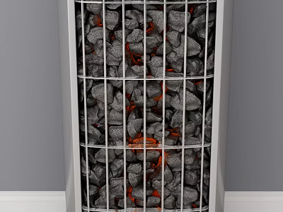 Electric Heater with Black Stones Red Flame Effect and Silver Metal Grid Frame 3d model