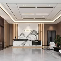 Modern Hotel Lobby Interior Design With Marble Reception Desk Landscape Art And Sofa Seating
