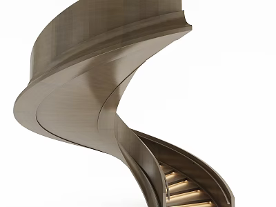 Sleek Modern Spiral Staircase Interior Design With Curved Metal Structure And Wooden Steps 3d model