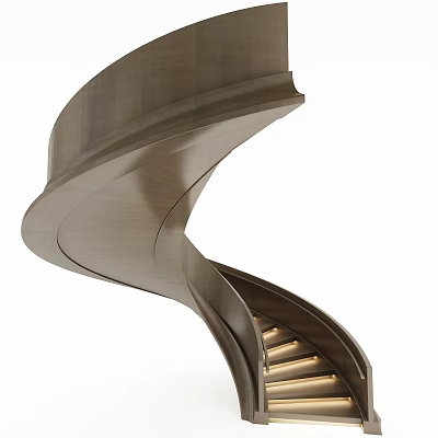 Sleek Modern Spiral Staircase Interior Design With Curved Metal Structure And Wooden Steps 3d model