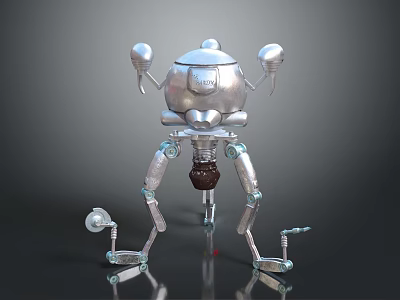 Game Movie Robot Character With Metallic Design Mechanical Limbs And Reflective Surface 3d model