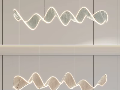Elegant Modern Chandelier With Curved Wave Design And White Textured Finish 3d model
