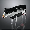 Black And White Cartoon Cow 3D Model Standing On Dark Background With Reflection