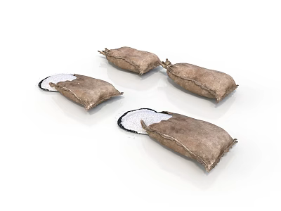 Brown Canvas Bags With Open Top Containing White Granules For Household Supplies 3d model